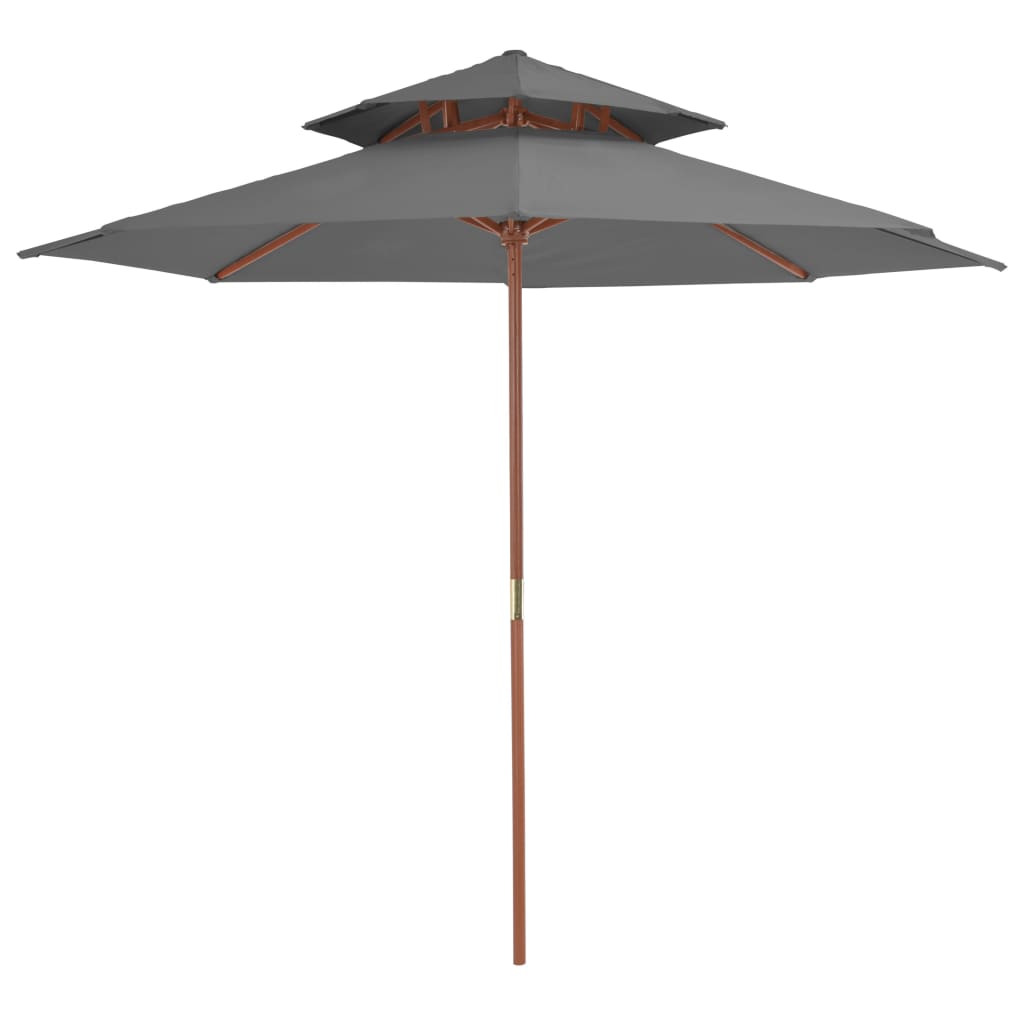 Parasol À Deux Étages Avec Mât En Bois 270 Cm