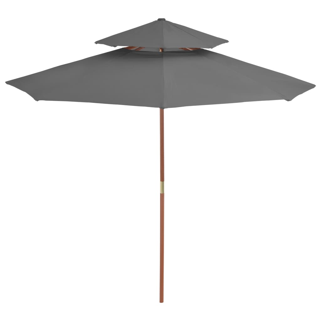Parasol À Deux Étages Avec Mât En Bois 270 Cm