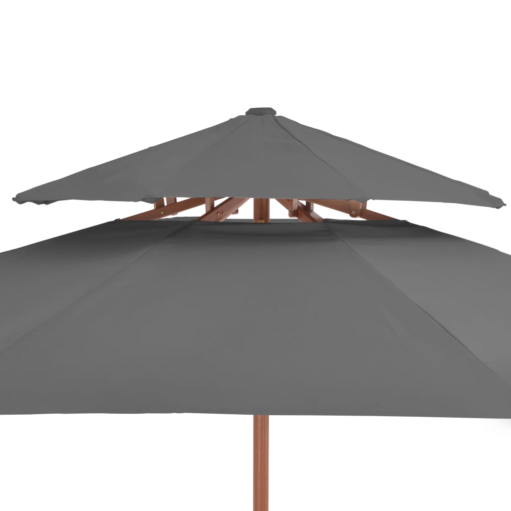 Parasol À Deux Étages Avec Mât En Bois 270 Cm