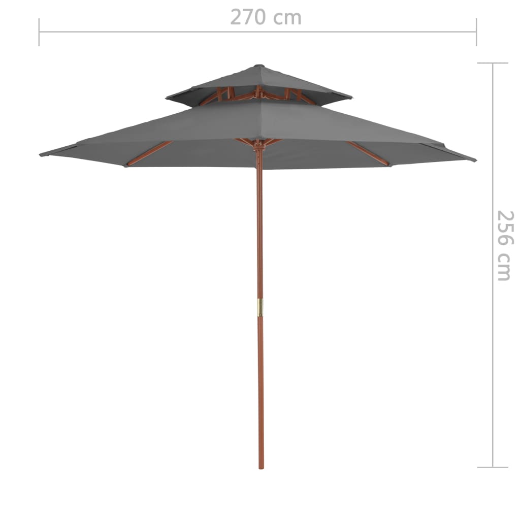 Parasol À Deux Étages Avec Mât En Bois 270 Cm