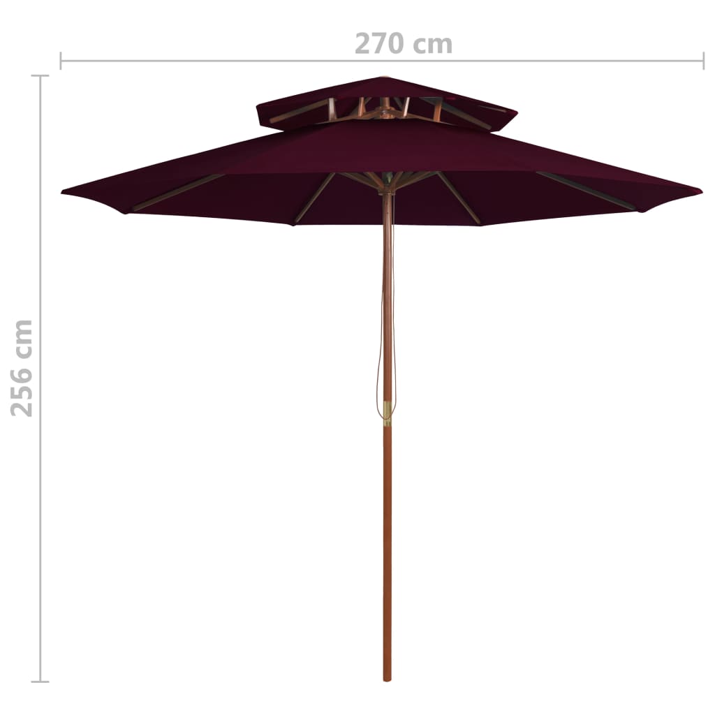 Parasol À Deux Étages Avec Mât En Bois 270 Cm