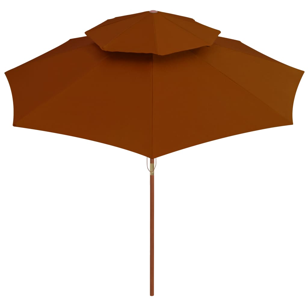 Parasol À Deux Étages Avec Mât En Bois Terre Cuite 270 Cm
