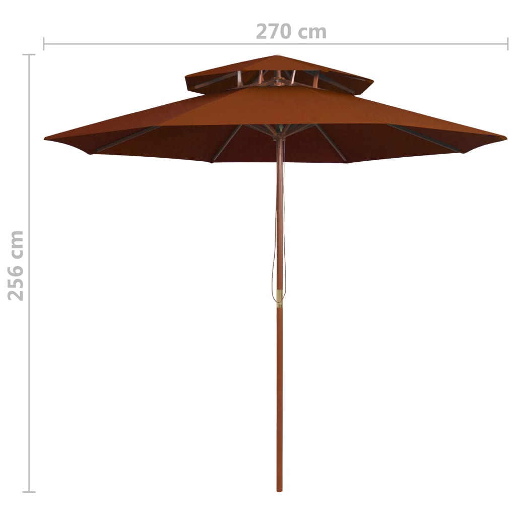 Parasol À Deux Étages Avec Mât En Bois Terre Cuite 270 Cm