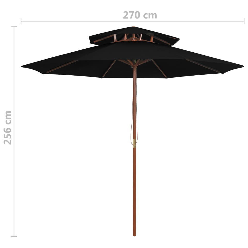 Parasol À Deux Étages Avec Mât En Bois 270 Cm