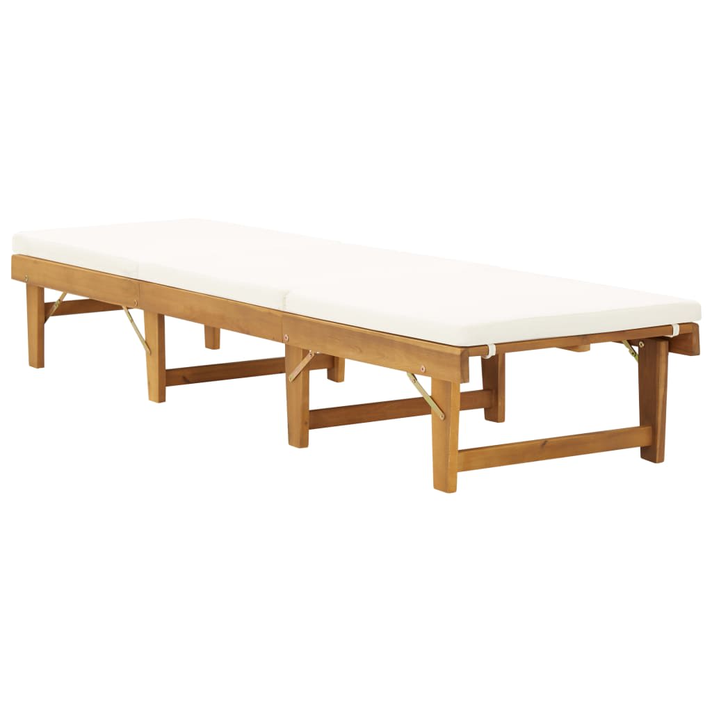 Chaise Longue Pliable Coussin Bois Massif D'acacia Blanc Crème Beige