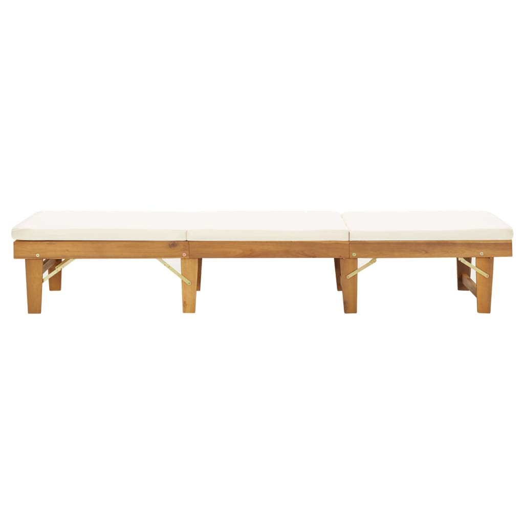 Chaise Longue Pliable Coussin Bois Massif D'acacia Blanc Crème Beige
