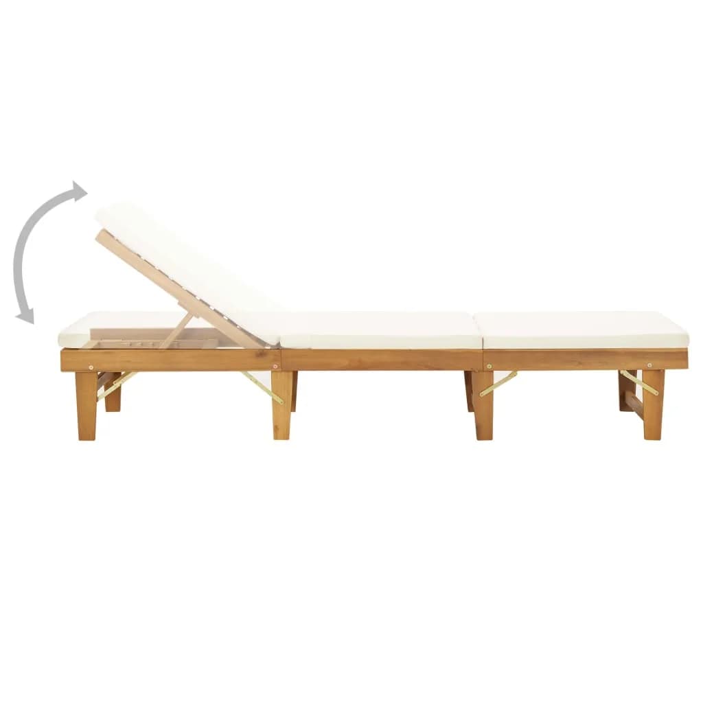 Chaise Longue Pliable Coussin Bois Massif D'acacia Blanc Crème Beige