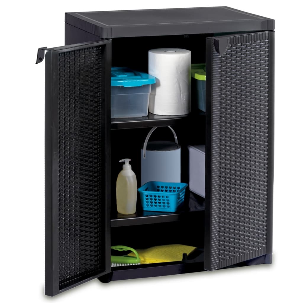 Armoire De Rangement De Jardin 65X45X88 Cm Pp Rotin Noir