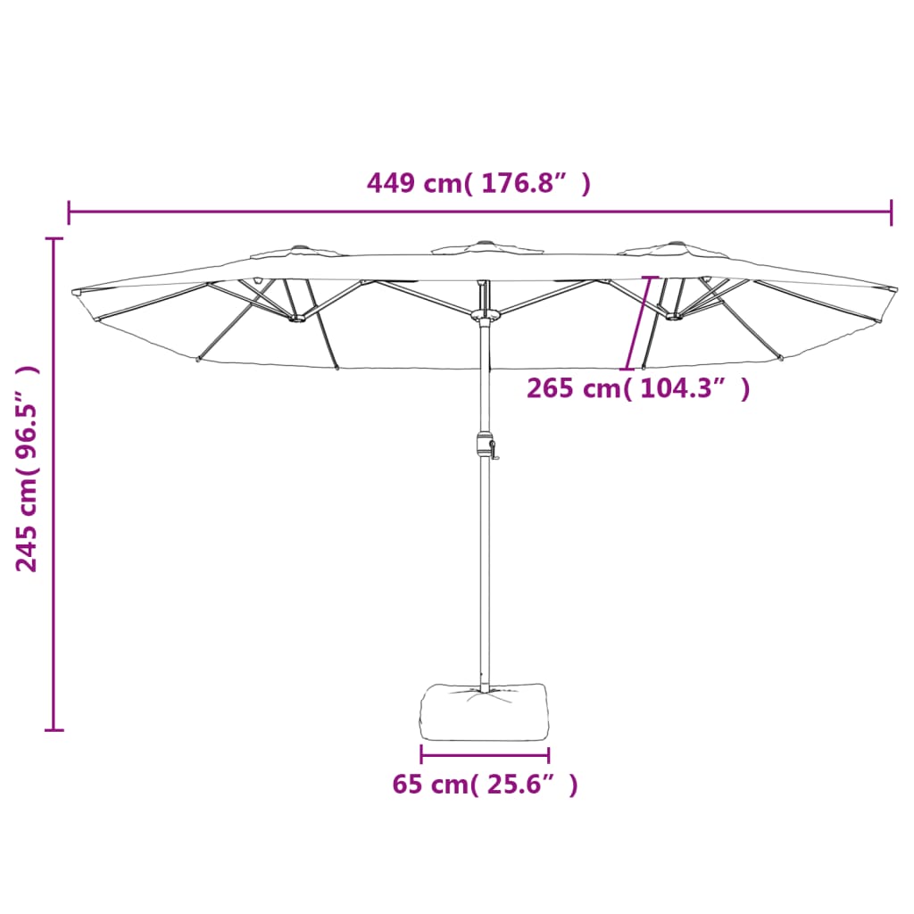 Parasol De Jardin À Double Tête Avec Led 449X245 Cm