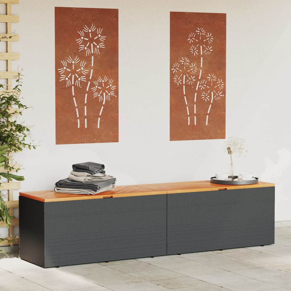 Boîte De Rangement De Jardin Résine Tressée Bois D'acacia