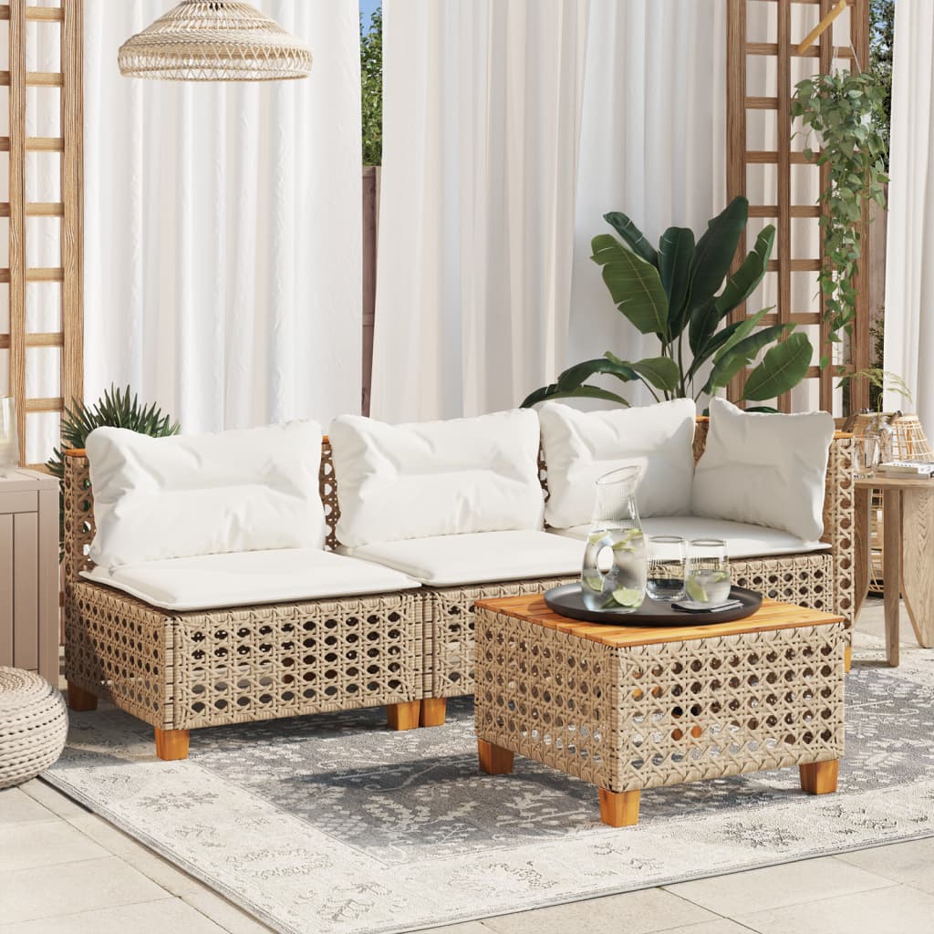 Canapé De Jardin Sans Accoudoirs Coussins Beige Résine Tressée