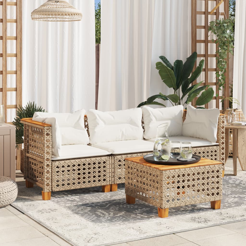 Canapé De Jardin Sans Accoudoirs Coussins Beige Résine Tressée