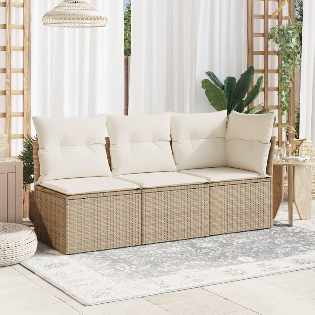 Canapé De Jardin Avec Coussins 3 Places Beige Résine Tressée