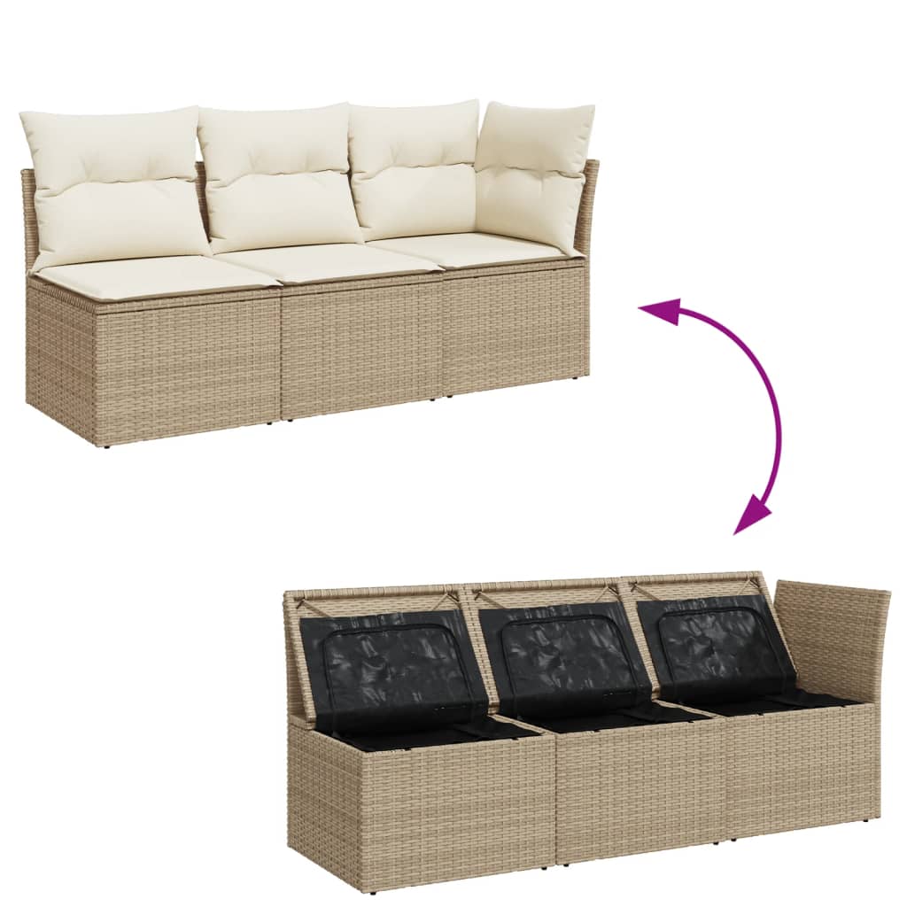 Canapé De Jardin Avec Coussins 3 Places Beige Résine Tressée