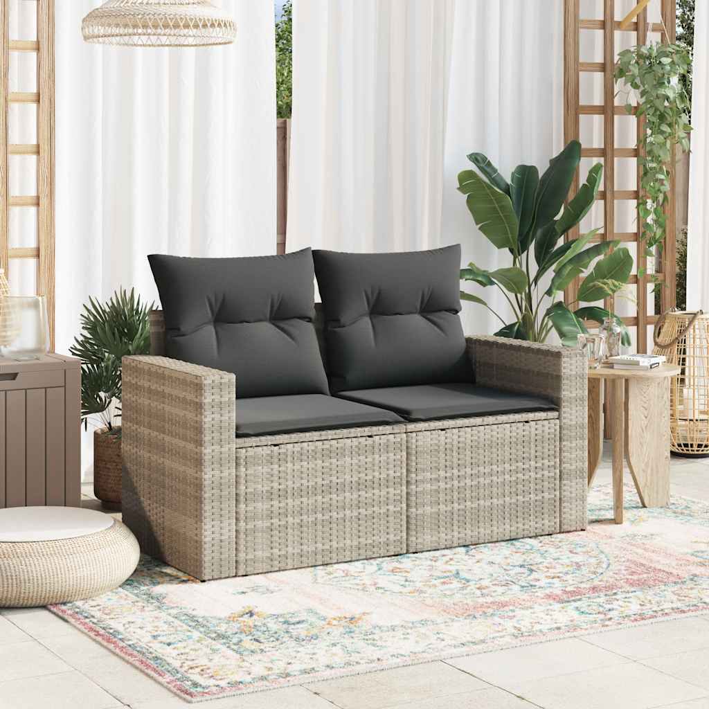 Canapé De Jardin 2 Places Et Coussins Gris Clair Résine Tressée