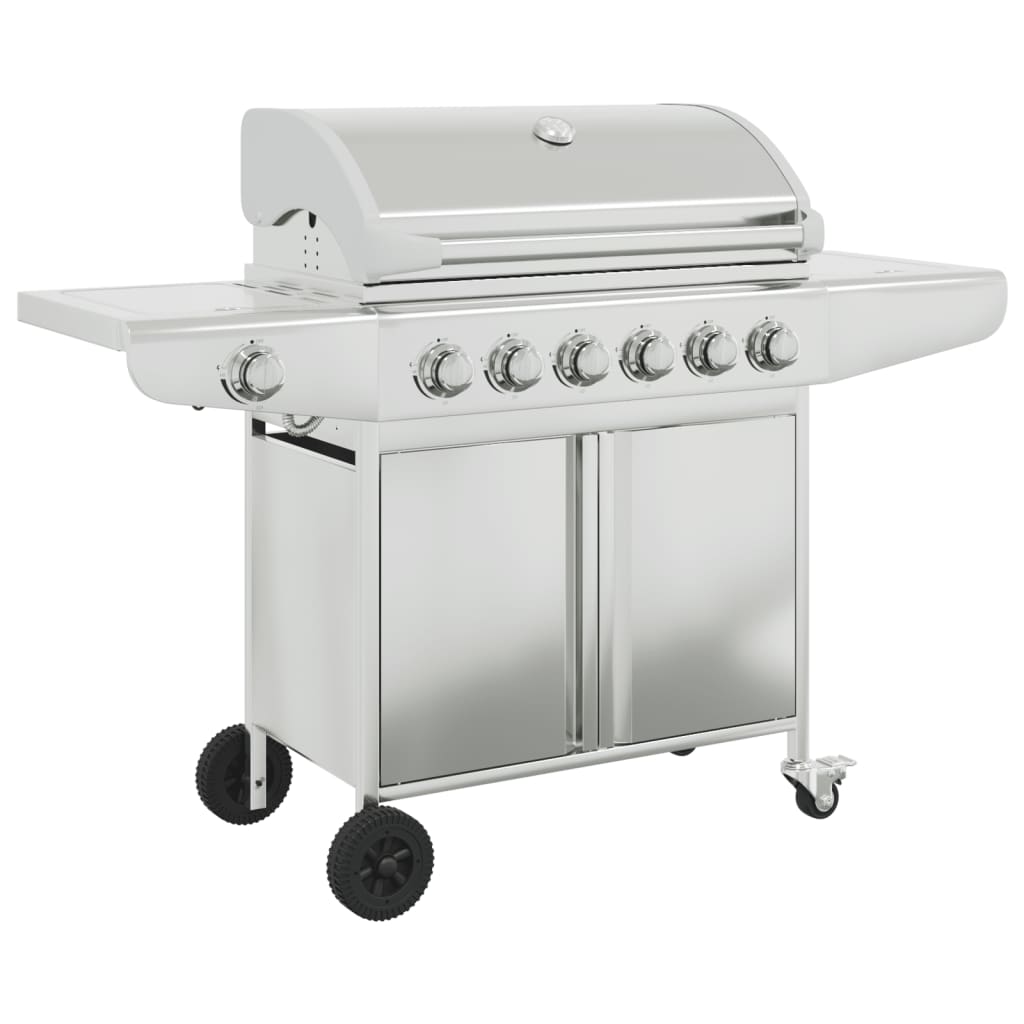 Barbecue À Gaz Avec 7 Brûleurs Argent Acier Inoxydable Chêne Marron