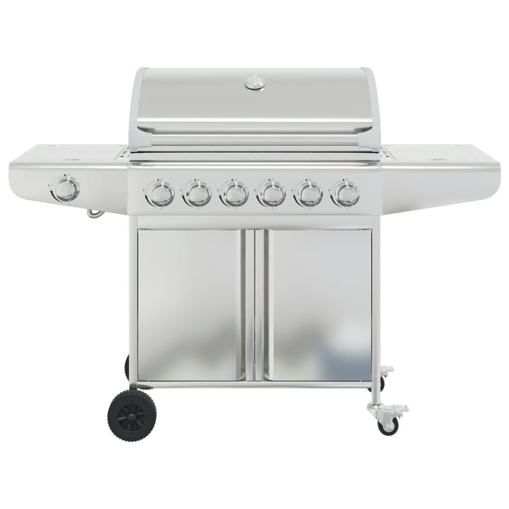 Barbecue À Gaz Avec 7 Brûleurs Argent Acier Inoxydable Chêne Marron