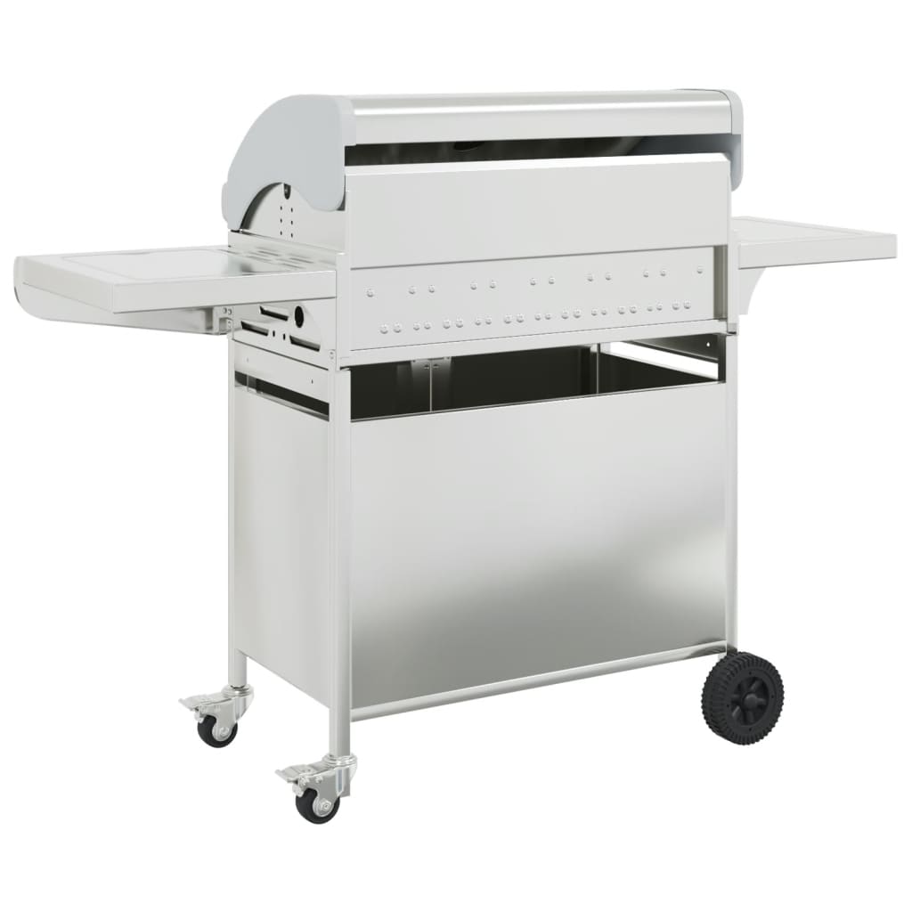 Barbecue À Gaz Avec 7 Brûleurs Argent Acier Inoxydable Chêne Marron