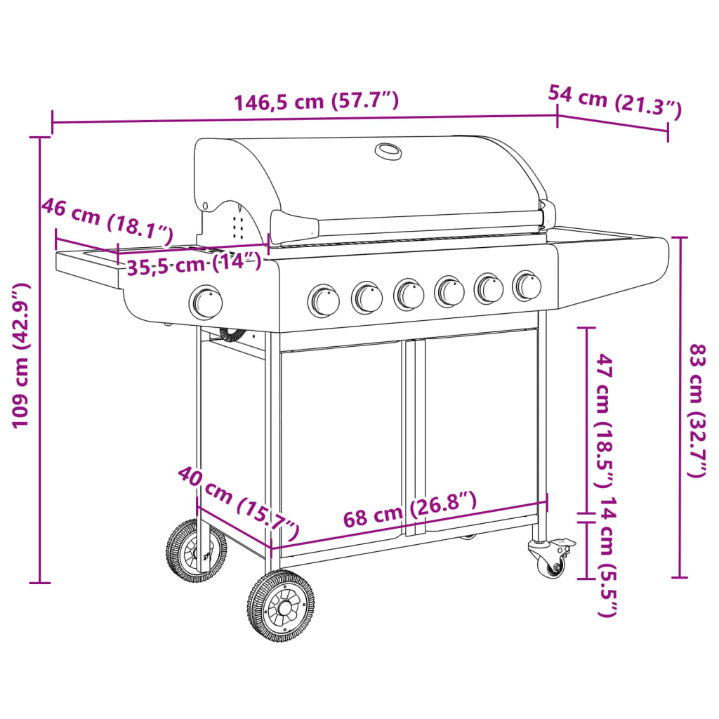 Barbecue À Gaz Avec 7 Brûleurs Argent Acier Inoxydable Chêne Marron