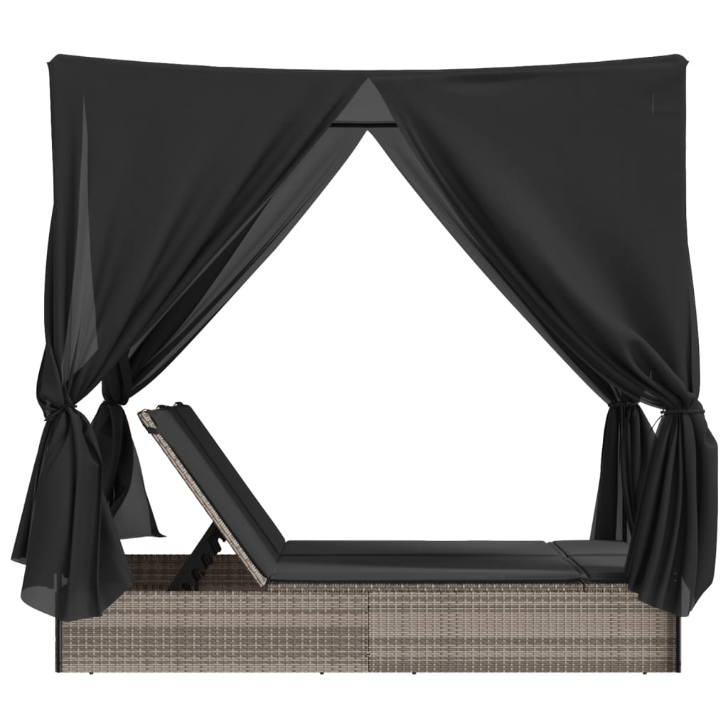 Chaise Longue Double Avec Toit Et Rideaux Résine Tressée