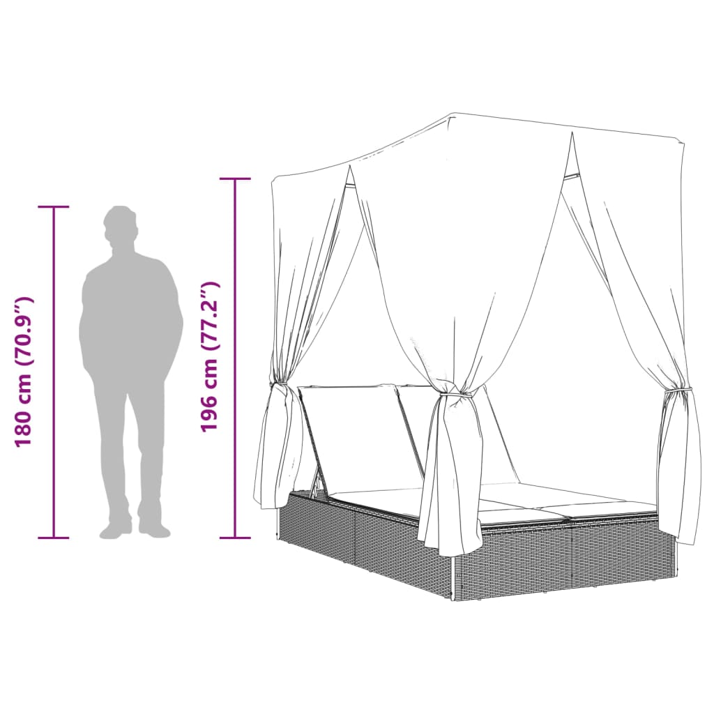 Chaise Longue Double Avec Toit Et Rideaux Résine Tressée