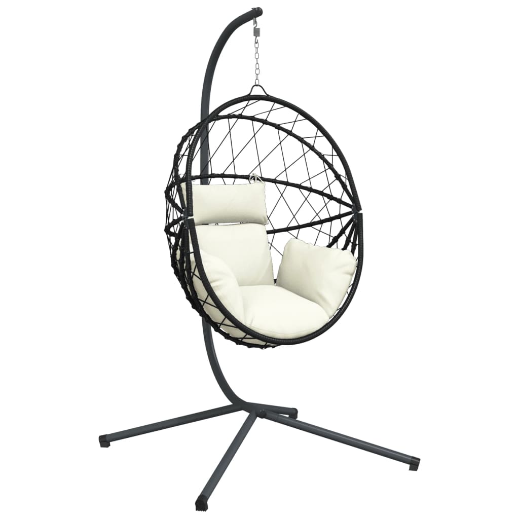 Chaise Suspendue En Forme D'œuf Et Support Beige Rotin Et Acier