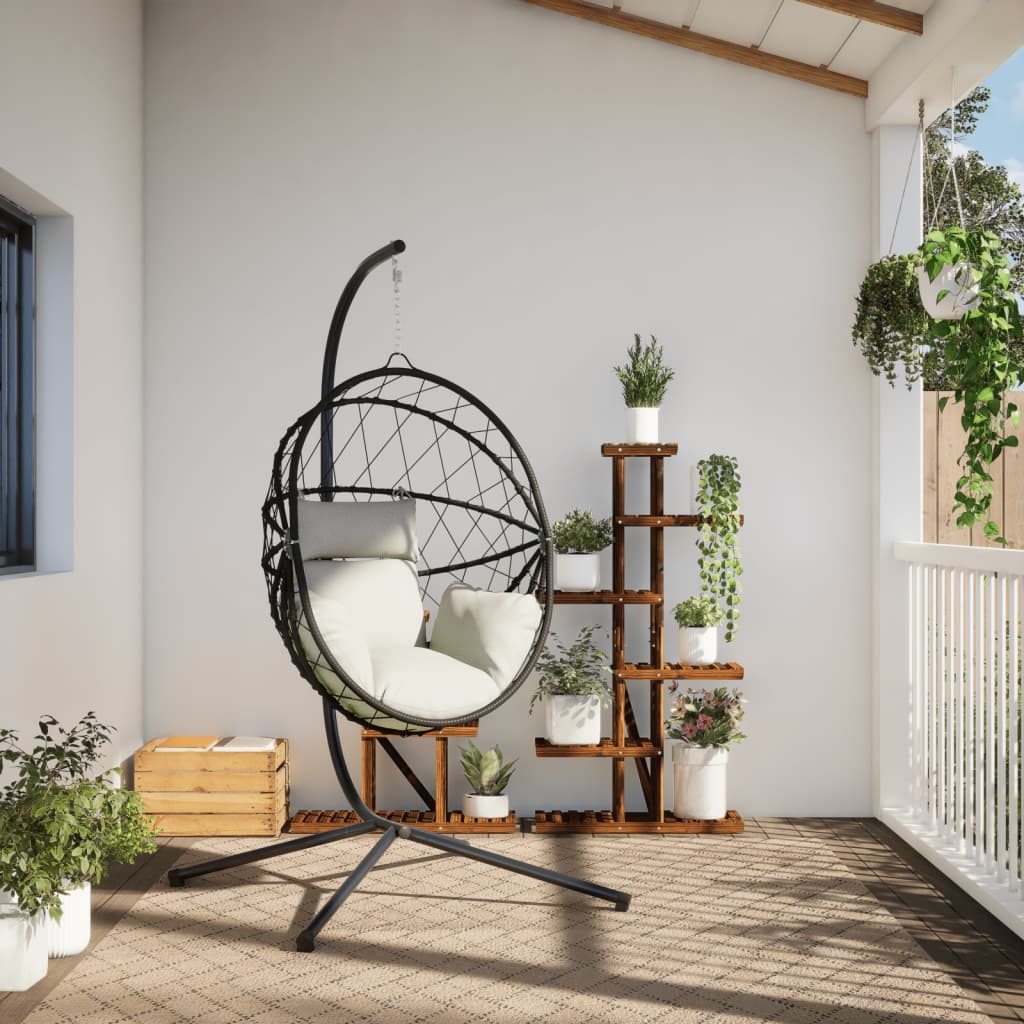 Chaise Suspendue En Forme D'œuf Et Support Beige Rotin Et Acier