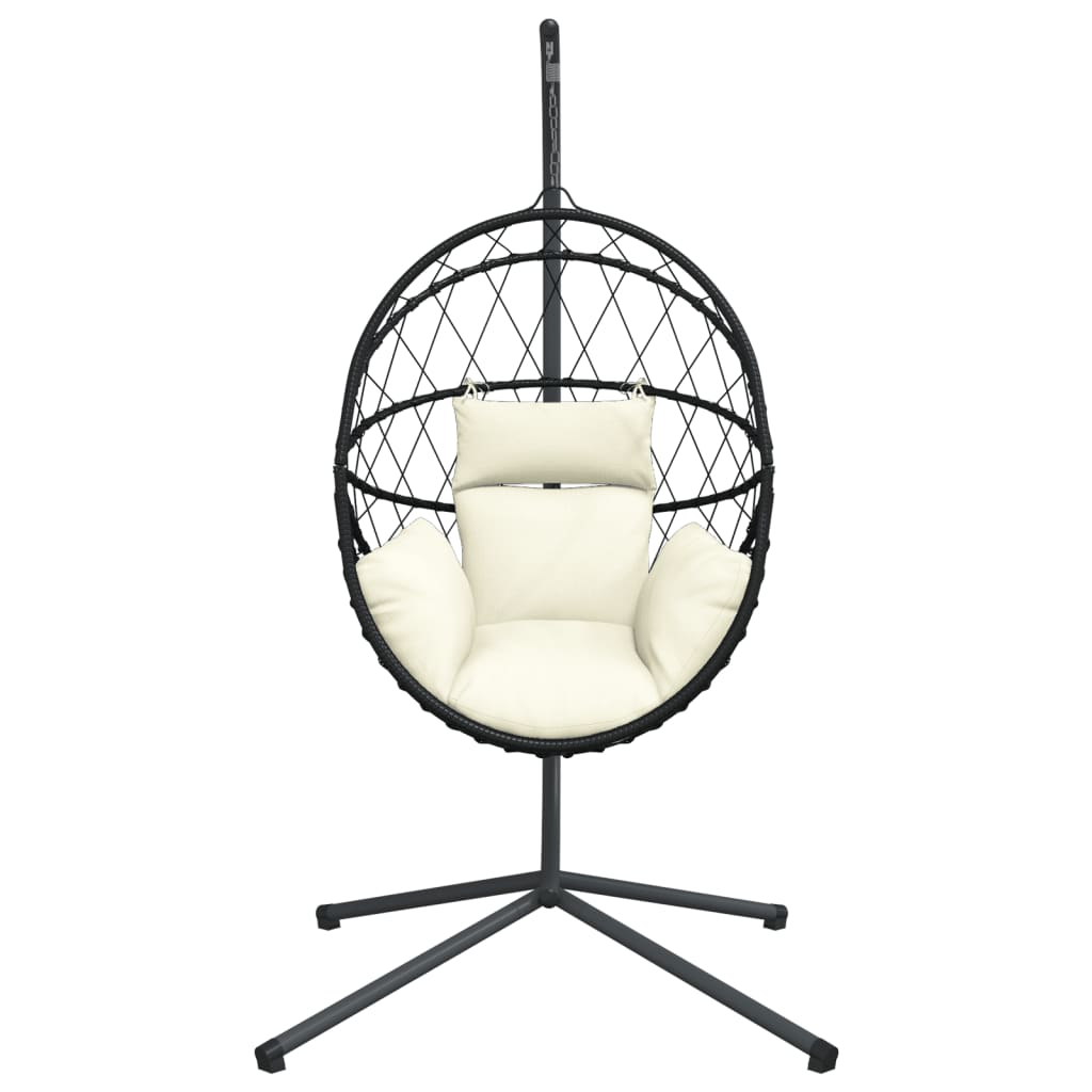 Chaise Suspendue En Forme D'œuf Et Support Beige Rotin Et Acier