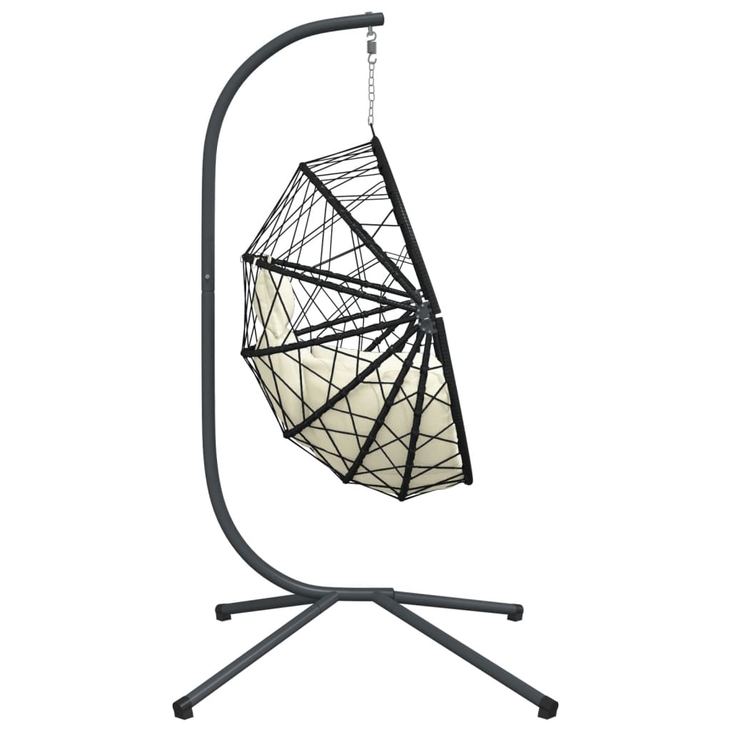Chaise Suspendue En Forme D'œuf Et Support Beige Rotin Et Acier