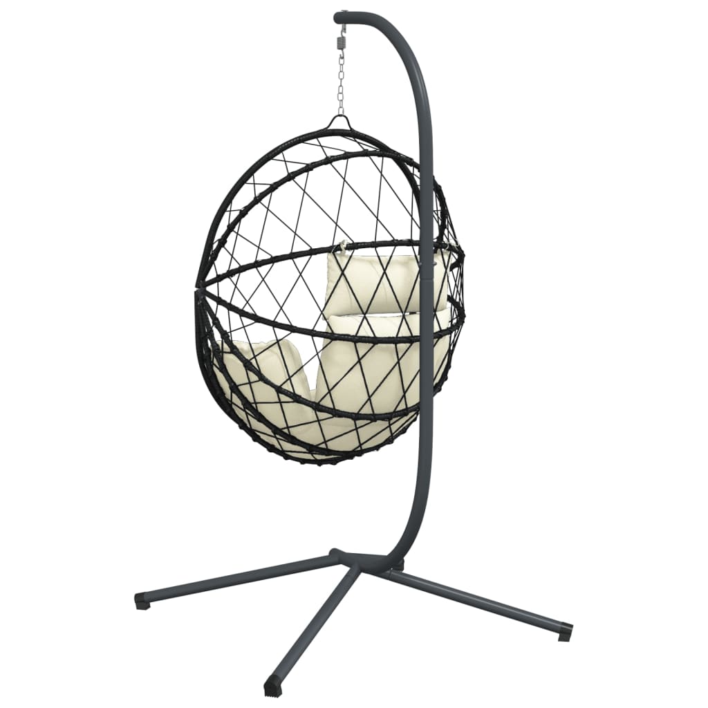 Chaise Suspendue En Forme D'œuf Et Support Beige Rotin Et Acier