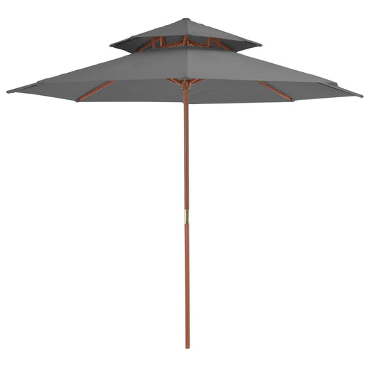Parasol À Deux Étages Avec Mât En Bois 270 Cm