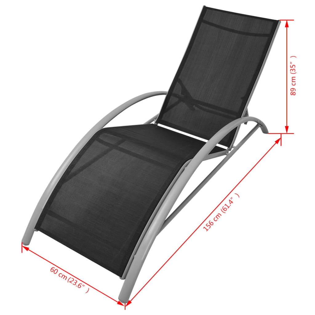 Chaises Longues Et Parasol Aluminium Noir