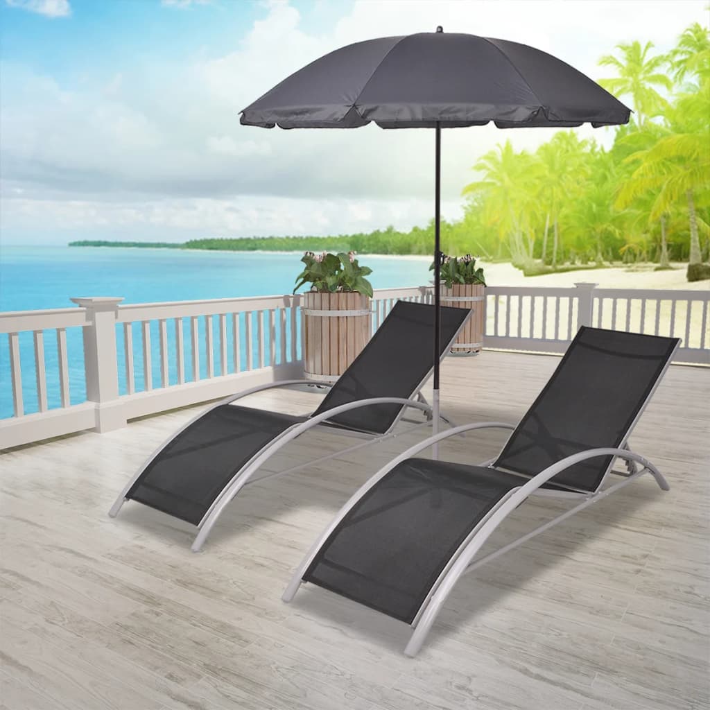 Chaises Longues Et Parasol Aluminium Noir