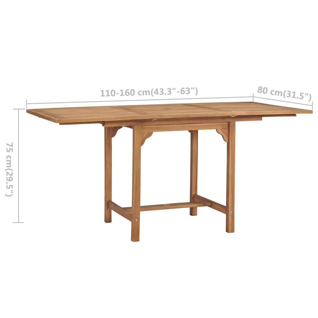 Table Extensible De Jardin (110-160)X80X75 Cm Teck Solide