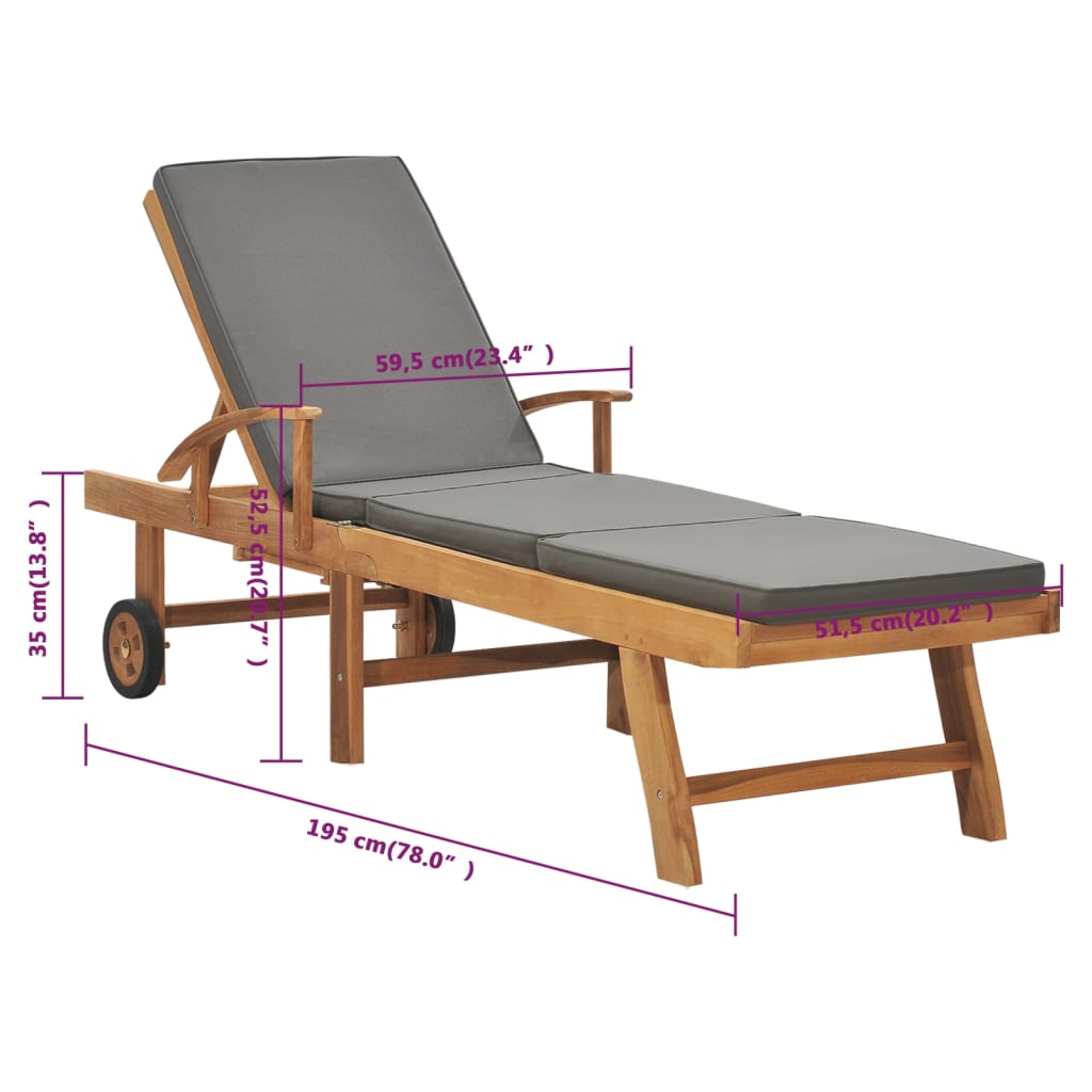 Chaise Longue Avec Coussin Bois De Teck Solide