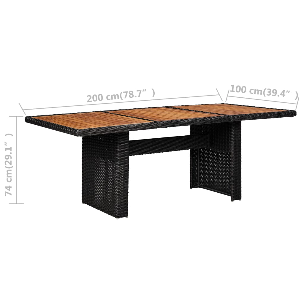 Table À Manger De Jardin Noir 200X100X74 Cm Résine Tressée