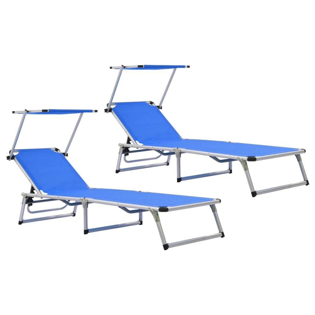 Chaises Longues Pliables Et Toit Lot De 2 Aluminium Textilène