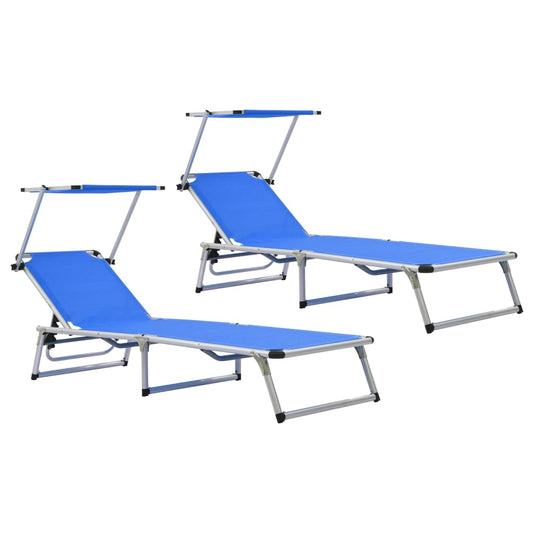 Chaises Longues Pliables Et Toit Lot De 2 Aluminium Textilène