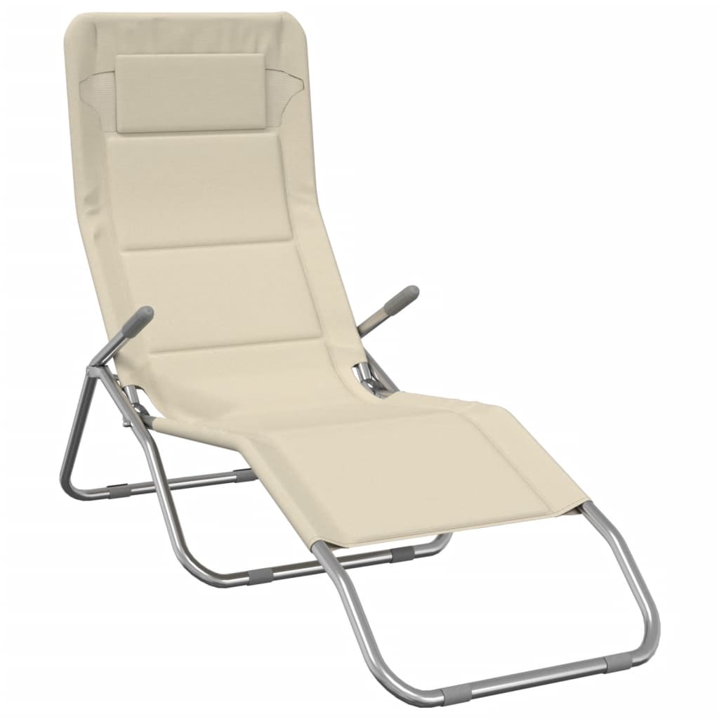 Chaises Longues Pliables Lot De 2 Crème Textilène Et Acier Gris