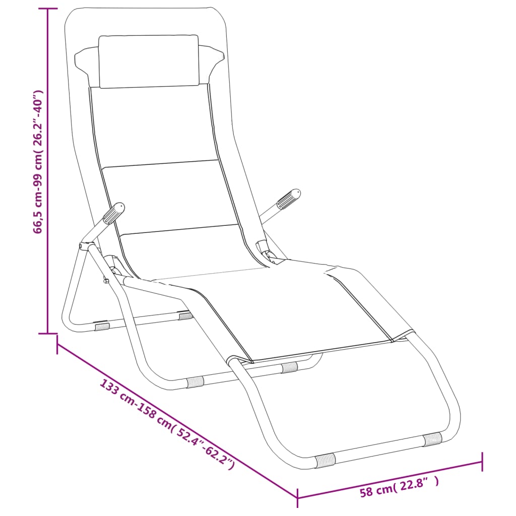 Chaises Longues Pliables Lot De 2 Crème Textilène Et Acier Gris