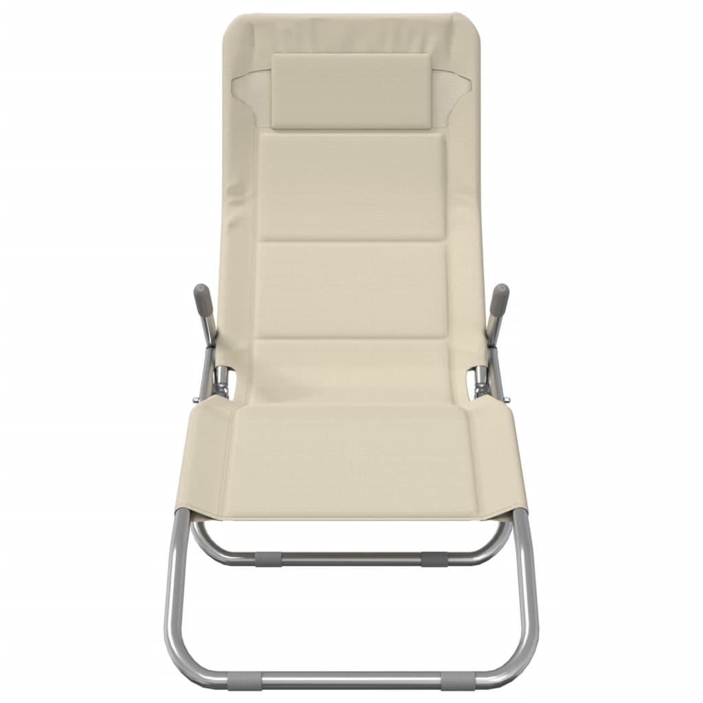 Chaises Longues Pliables Lot De 2 Crème Textilène Et Acier Gris