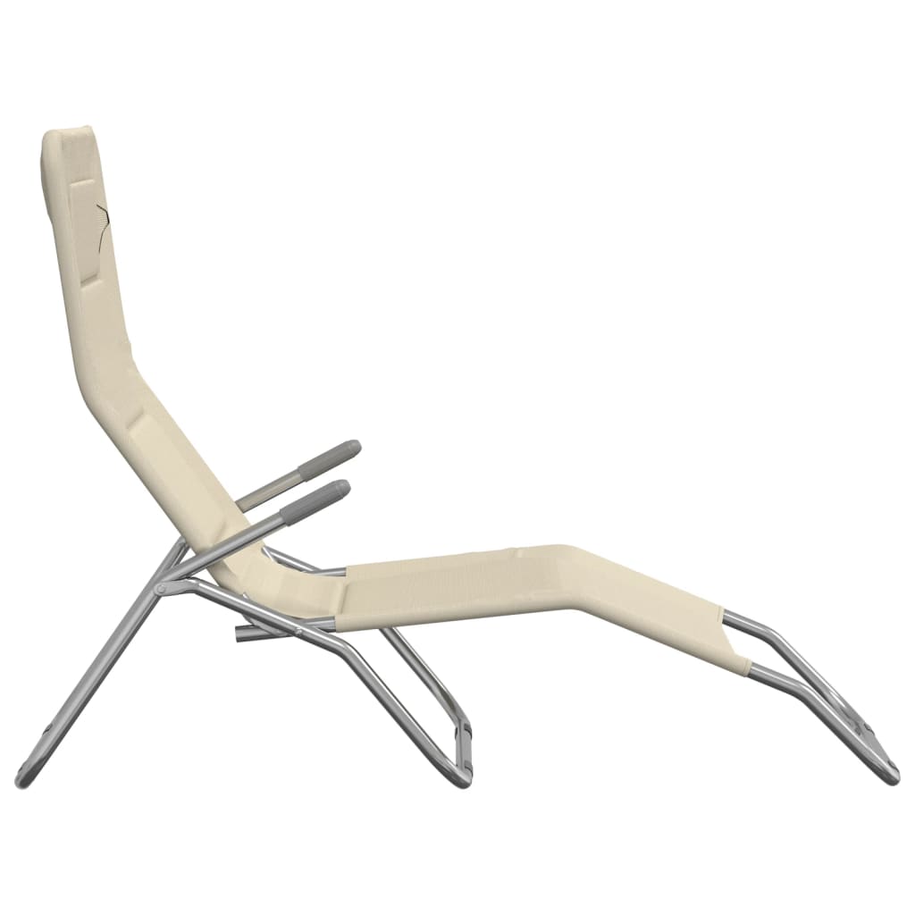 Chaises Longues Pliables Lot De 2 Crème Textilène Et Acier Gris