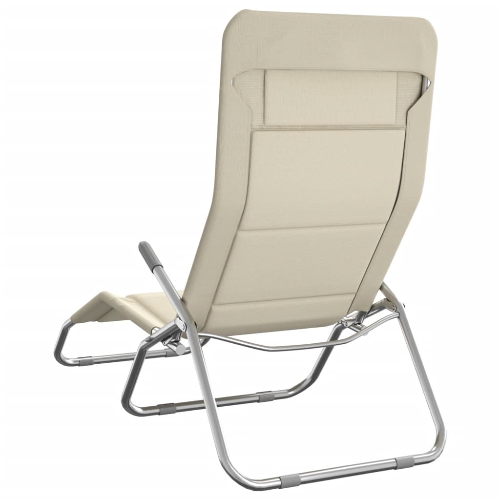 Chaises Longues Pliables Lot De 2 Crème Textilène Et Acier Gris