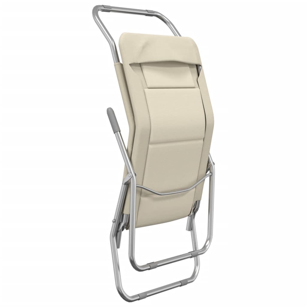 Chaises Longues Pliables Lot De 2 Crème Textilène Et Acier Gris