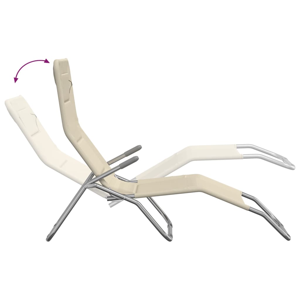 Chaises Longues Pliables Lot De 2 Crème Textilène Et Acier Gris