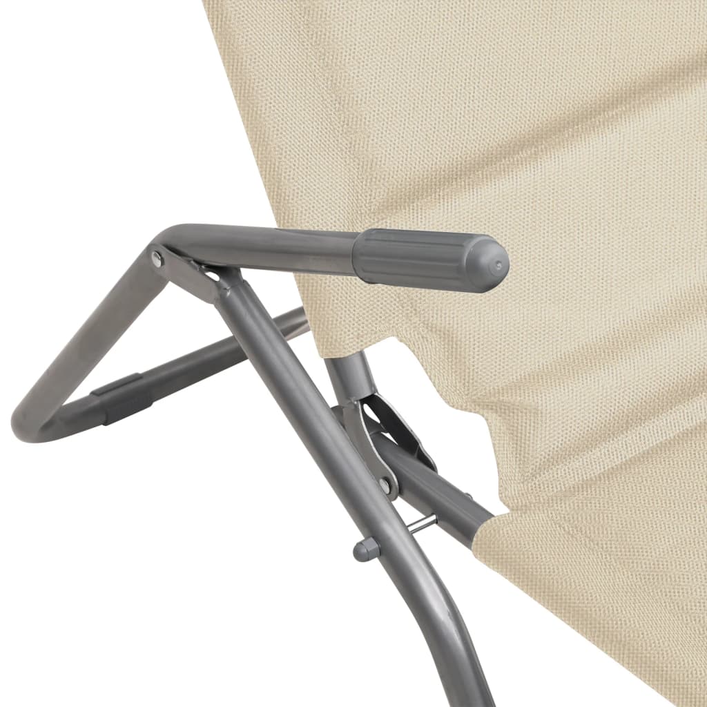 Chaises Longues Pliables Lot De 2 Crème Textilène Et Acier Gris