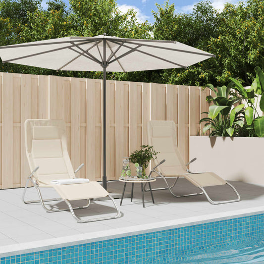 Chaises Longues Pliables Lot De 2 Crème Textilène Et Acier Gris