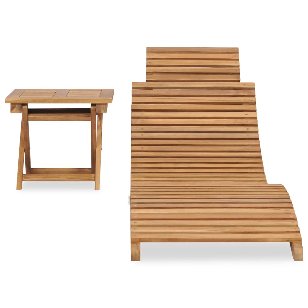 Chaise Longue Pliable Avec Table Bois De Teck Solide