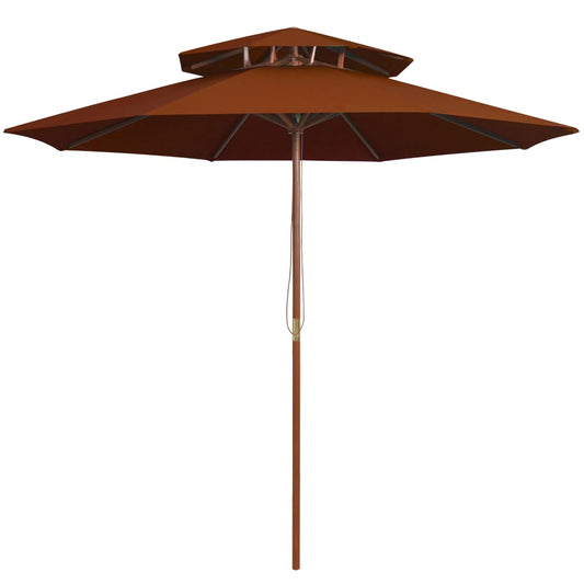 Parasol À Deux Étages Avec Mât En Bois Terre Cuite 270 Cm