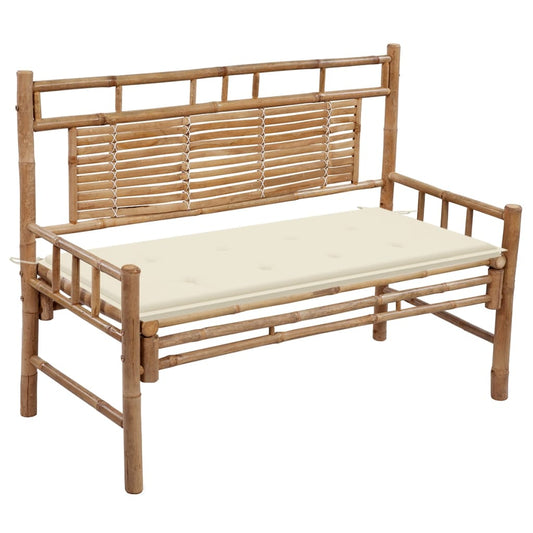 Banc De Jardin Avec Coussin 120 Cm Bambou Crème